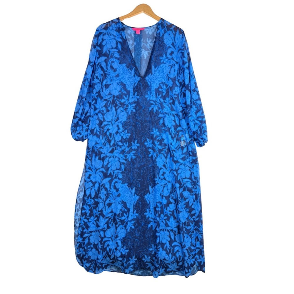 Lilly Pulitzer Floral/Animal Print Freya Sheer Long Kaftan/Coverup size XXS/XS